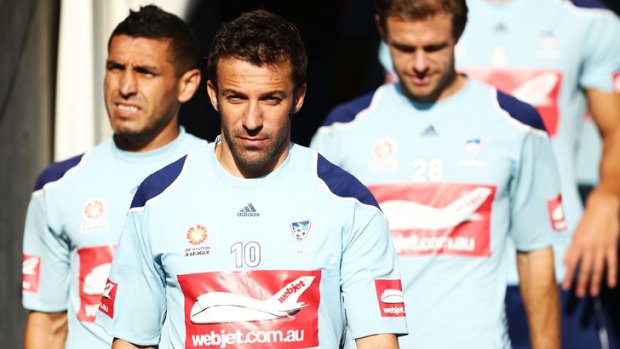 Alessandro Del Piero leads his team onto the training track on Thursday.