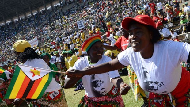 Jubilant crowds at Robert Mugabe's inauguration.