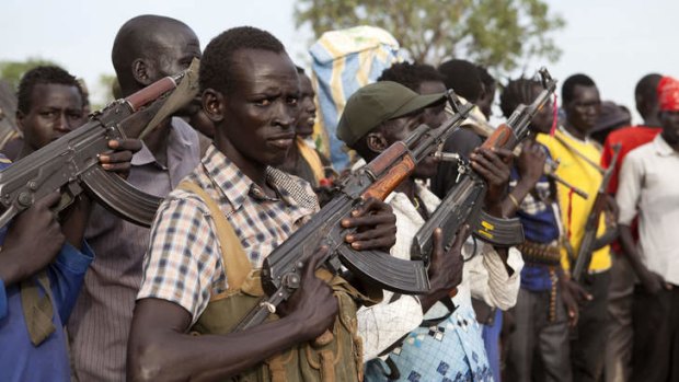 Members of the White Army, a South Sudanese anti-government militia, attend a rally in Nasir.