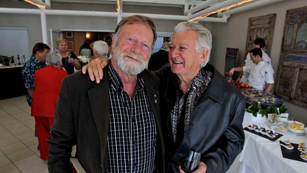 Celebrations ... Jack Thompson, left, with Bob Hawke at Jonah's, Whale Beach, on Monday.