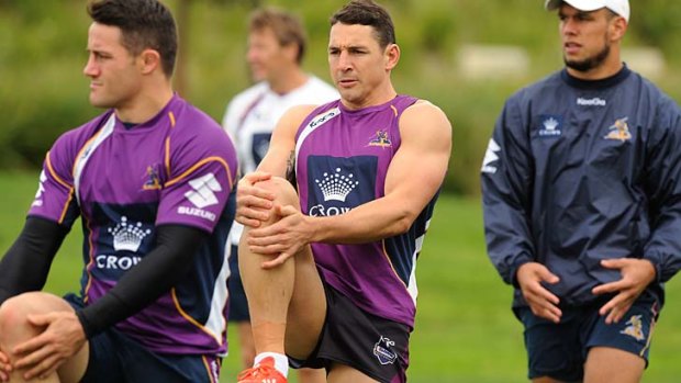 Melbourne Storm players training earlier in the week.