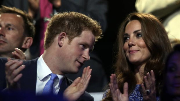 Royal gooseberry ... Prince Harry with his brother's wife at the closing ceremony.