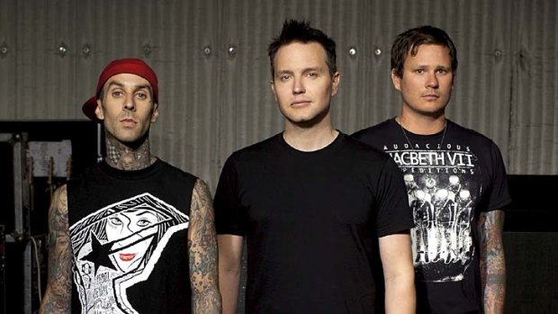 Replacement ... Blink 182 will continue their tour without Barker, far left.