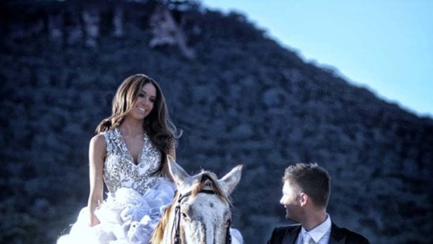 Riding high ... Kyly Boldy and Michael Clarke released photos of their Blue Mountains wedding on Twitter.