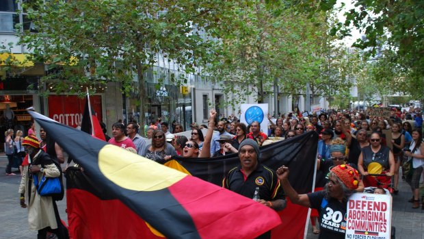 A rally was held against the Barnett government's plans to close Aboriginal communities back in 2015.