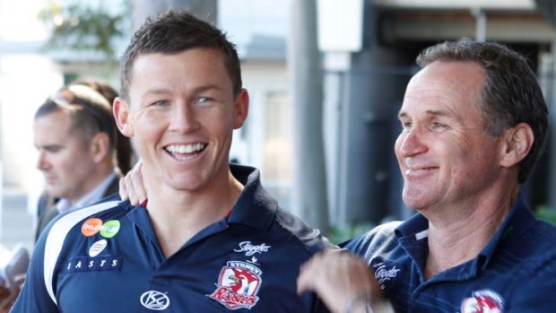 Happier days &#8230; Todd Carney and Brian Smith, the day after Carney won the Dally M Medal in 2010. But things turned sour just one year later as Carney left the Roosters and his relationship with Smith ended.