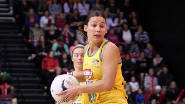 Australia's Madi Robinson  in action against New Zealand's Silver Ferns.