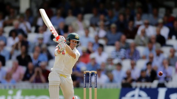 Steady start: David Warner on his way to 53 not out at lunch.