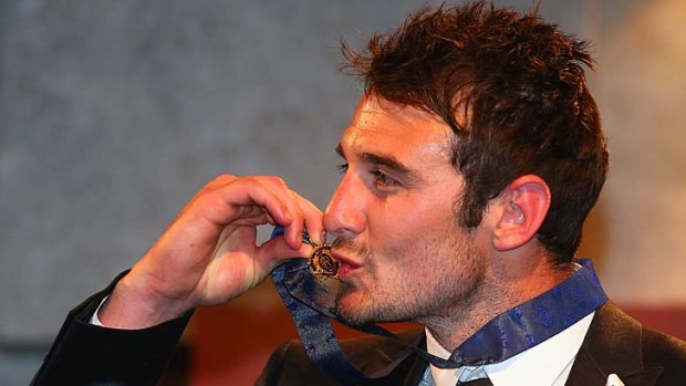 Runaway winner .... Jobe Watson started strongly to poll 30 votes and win the Brownlow.