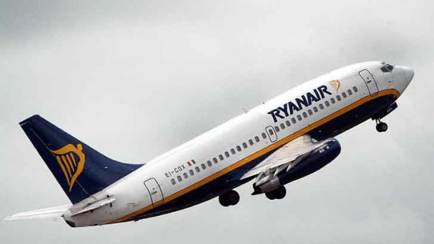 A Ryanair plane takes off from London's Luton Airport.