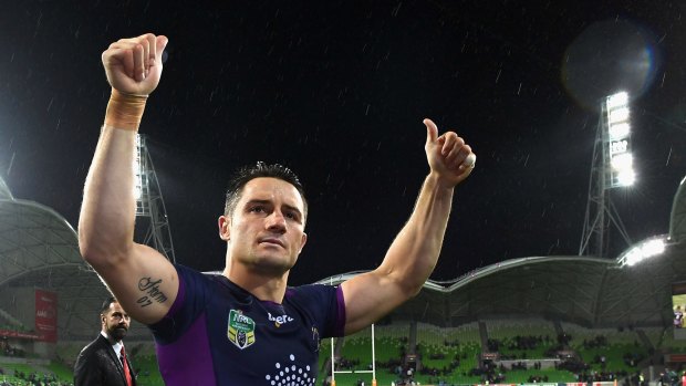 Golden Boot: Cooper Cronk waves to the crowd after playing his 300th game in September this year.