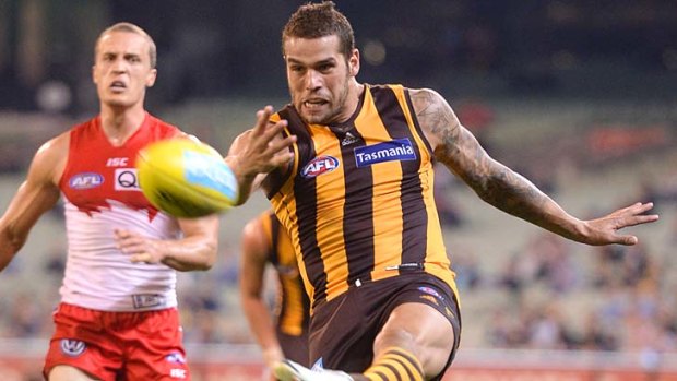 Future teammates ... Sydney's Ted Richards chases Hawthorn's Lance Franklin.