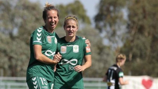 Sally Shipard with Ellie Brush during  her Canberra United career.