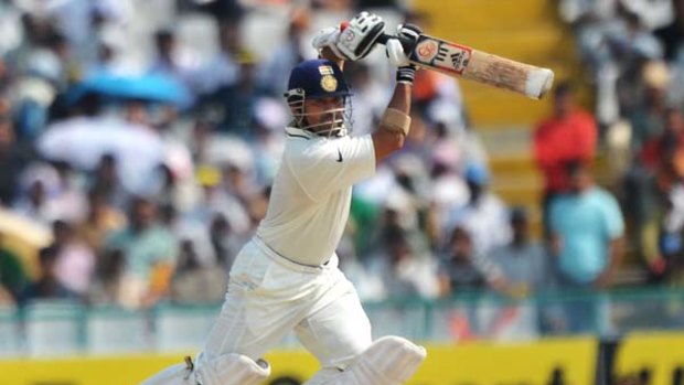 Style and substance ... India's master craftsman, Sachin Tendulkar, strokes a shot during play in the first Test against Australia.