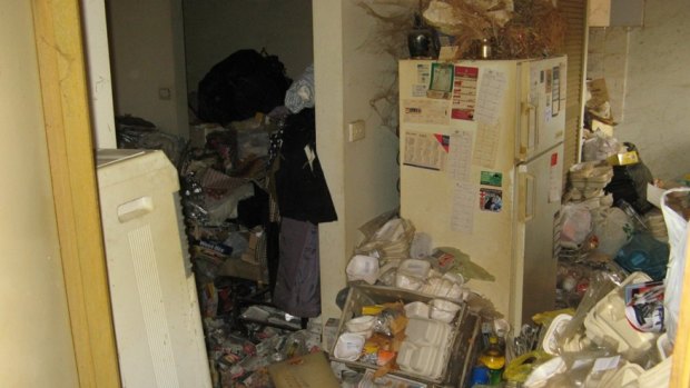Rubbish piled up in the house of an elderly woman in the Caulfield area. Her family had no idea of the conditions.