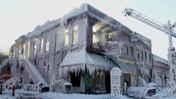 Ice encases a building in Nebraska after firefighters put out a blaze.