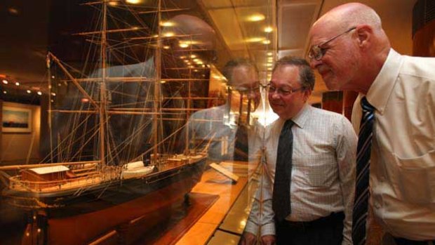 Sam Craghead from the Museum of the Cofederacy and Barry Crompton with a model of the Shanandoah.