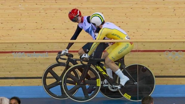 Great Britain's Victoria Pendleton gets a handshake from Anna Meares after winning gold in the keirin at the Olympic Velodrome in London.