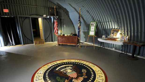 Presidential seal ... inside the bunker built in 1961 for President John F. Kennedy as a radiation-proof haven near his Palm Beach home, on Peanut Island.