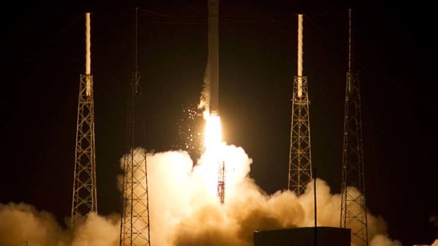 The SpaceX Falcon 9 rocket launches from Space Launch Complex 40 at the Cape Canaveral Air Force Station.