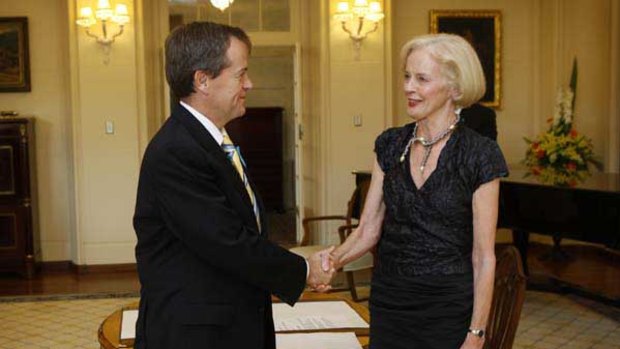 Governor-General Quentin Bryce swearing Bill Shorten in as a parliamentary secretary last year.