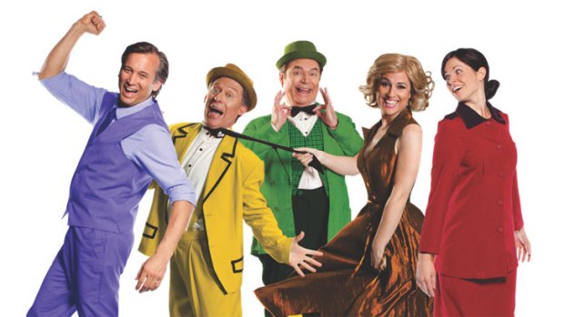 Daryl Somers (centre) stars as Nicely Nicely Johnson in Harvest Rain's production of <i>Guys and Dolls</i>.