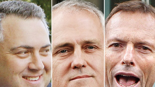 Then there were three ... Malcolm Turnbull and Joe Hockey were joined in the Liberal Party’s leadership ring by Tony Abbott yesterday.