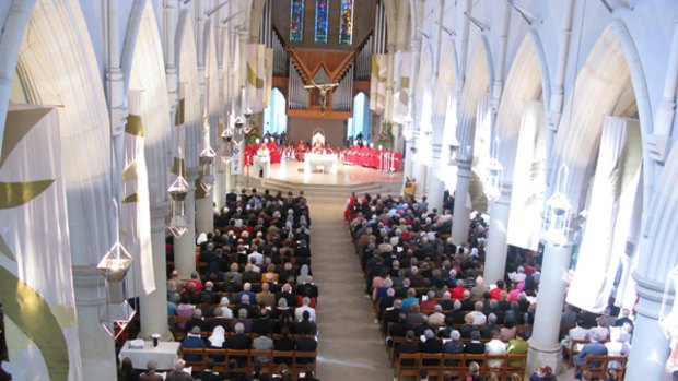 Archbishop John Bathersby conducts the celebratory mass at Brisbane's St Stephen's Cathedral.