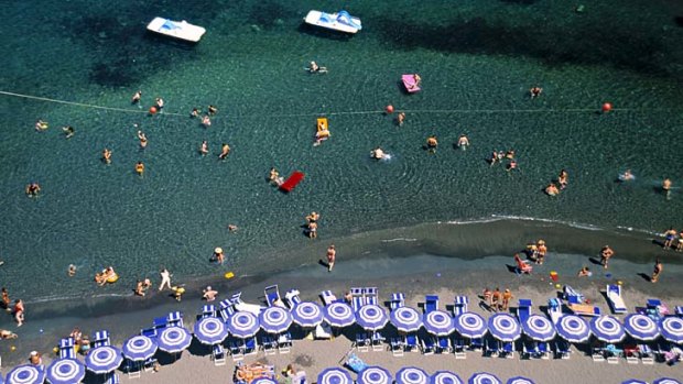 Umbrellas line the beach in Sorrento.