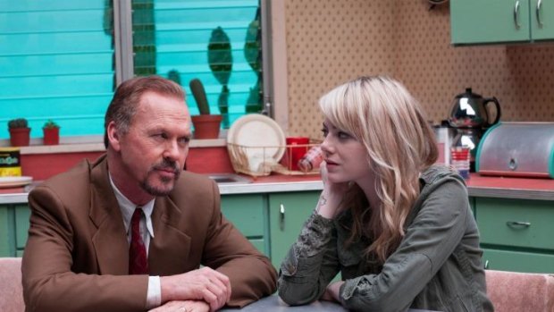 Comic strip: Michael Keaton and Emma Stone in <i>Birdman</i>. Where projection ends and "reality" begins in the film is open to question.