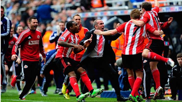 Ecstasy: Sundereland manager Paolo Di Canio celebrates after the third Sunderland goal against Newcastle.