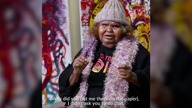 Yaritji Young addresses the video taken of her at the APY arts studio