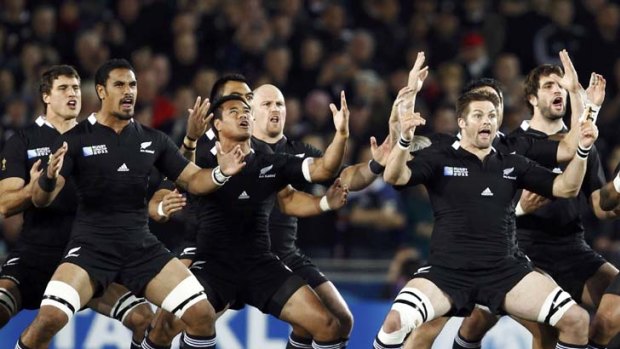 The All Blacks performing the haka during this year's Rugby World Cup.