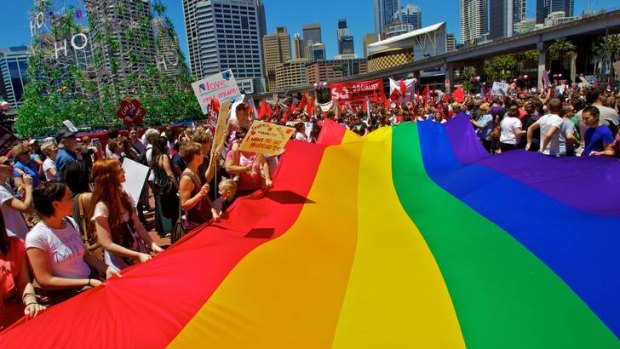 Protesters in Sydney call on the Labor Party to support same-sex marriage. Some advocates are optimistic that Kevin Rudd's elevation to the leadership will help their cause.