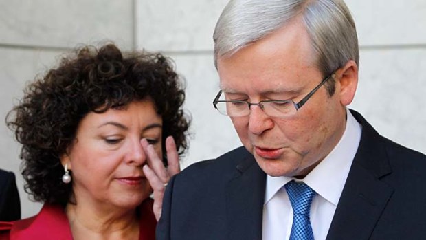 A key moment: Kevin Rudd and his wife, Therese Rein,  during his press conference on Thursday 24 June 2010 Parliament House Canberra after he was deposed by Julia Gillard.