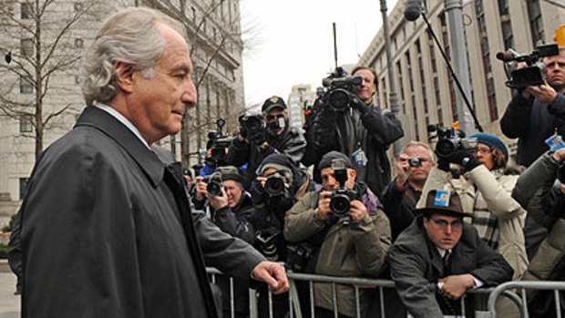 Guilty ... Bernard Madoff leaves Manhattan federal court in March.