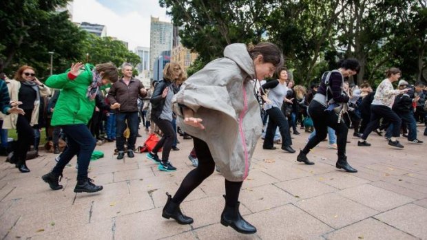 The "mass dance action" at Hyde Park, a protest against the federal government's cuts to the Australia Council.