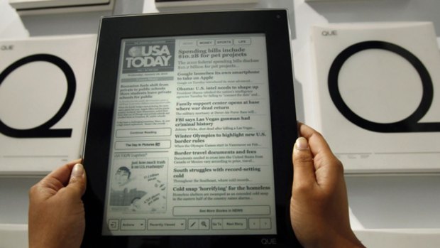 USA Today is shown on a Que reader by Plastic Logic at the Consumer Electronics Show.