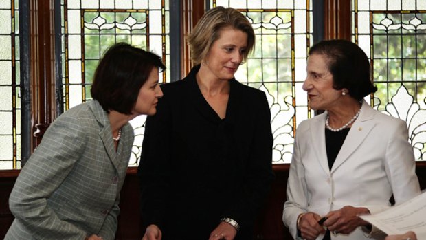 NSW Premier Kristina Keneally (centre) with NSW Deputy Premier Carmel Tebbutt (left) and NSW Governor Marie Bashir yesterday.