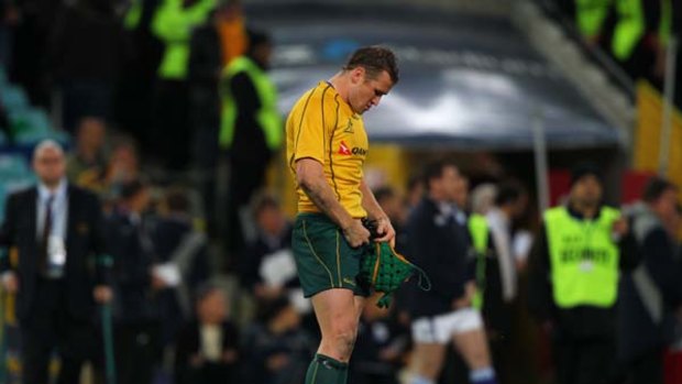Kick in the guts ... a sombre Matt Giteau reflects on the Wallabies' 21-20 loss to England  last month at ANZ Stadium.