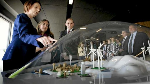 Prime minister Julia Gillard at the Smart Grid Smart City display centre at Honeysuckle, Newcastle last year.