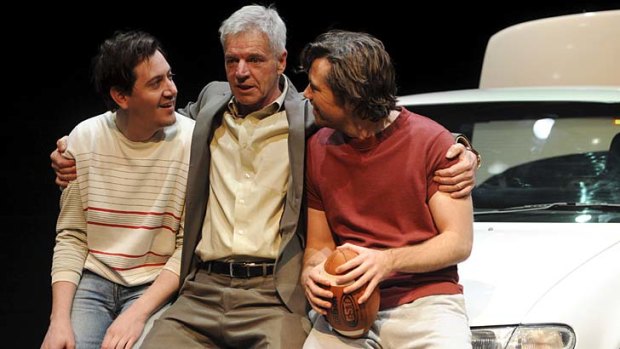Hamish Michael, Colin Friels and Patrick Brammall in Belvoir's production of <i>Death of a Salesman</i>.