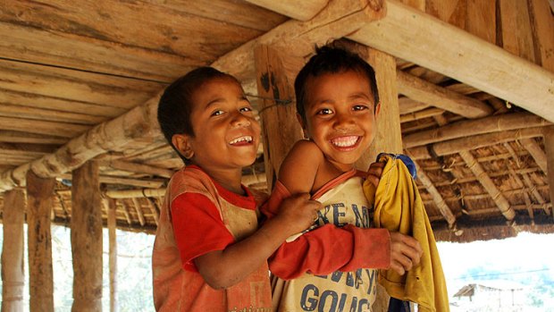 Two playful young boys in the village of Maubisse, 70km south of Dili, Timor Leste.