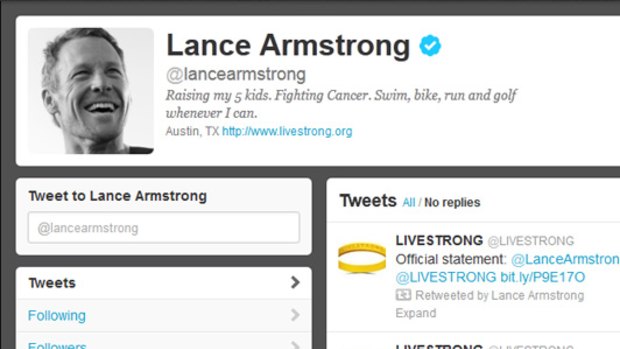 Lance Armstrong's Twitter profile has been modified.