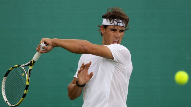 Strong chance at Wimbledon ... Rafael Nadal trains last week.