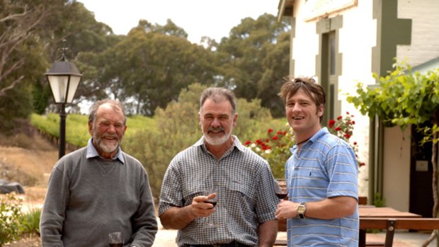 Family affair ... three generations of the Potts family ? (from left) Len, Bill and Ben ? make wines at Bleasdale Winery, located in the Langhorne Creek region on the Fleurieu Peninsula.