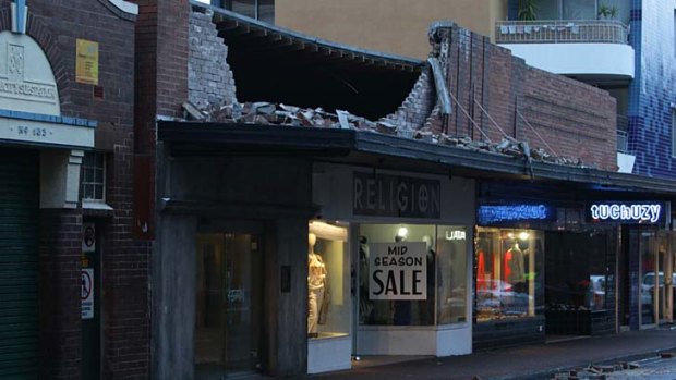 Destructive ... a shop  roof has been blown off  in Gould Street, Bondi.