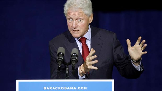 Unpredictable but popular ... Bill Clinton speaks at an Obama campaign rally in Wintersville, Ohio.