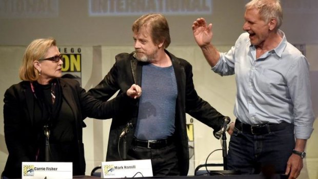 Carrie Fisher, Mark Hamill and Harrison Ford appear at Comic-Con International in San Diego.