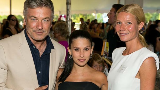 Centre of attention: Alec Baldwin and wife Hilaria, centre, pose with Gwyneth Paltrow.